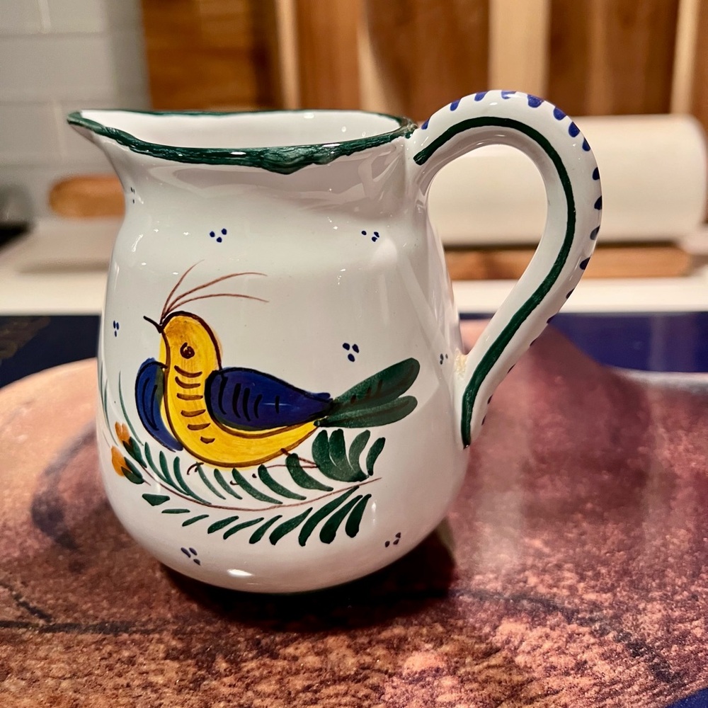 Deruta Italy Hand-Painted Ceramic Creamer Pitcher – Bird & Floral Majolica 4”